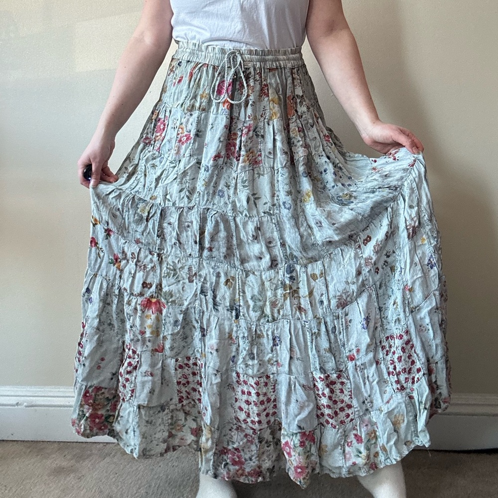 SOLD—Vintage Boho Tiered Floral Maxi Skirt - Picture 1 of 8